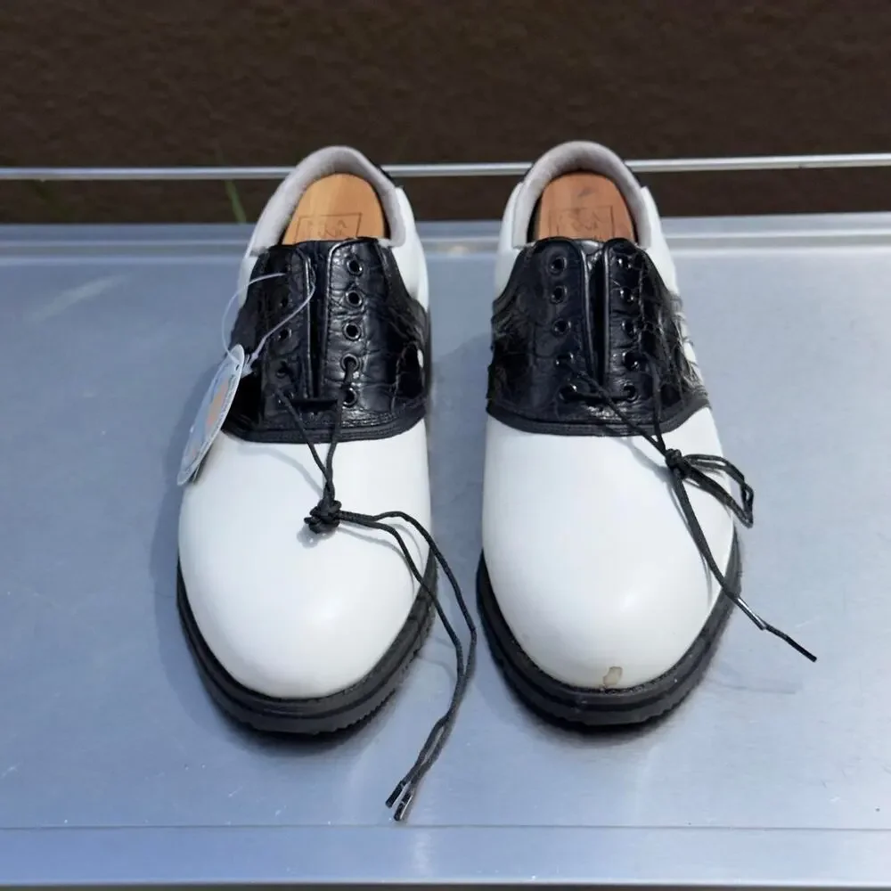 Florsheim Black and White Leather Oxford Golf Shoes - Size 9 1/2 M